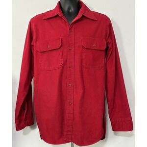 Vintage Woolrich Men's Chamois Work Shirt Red Button Up Workwear Large
